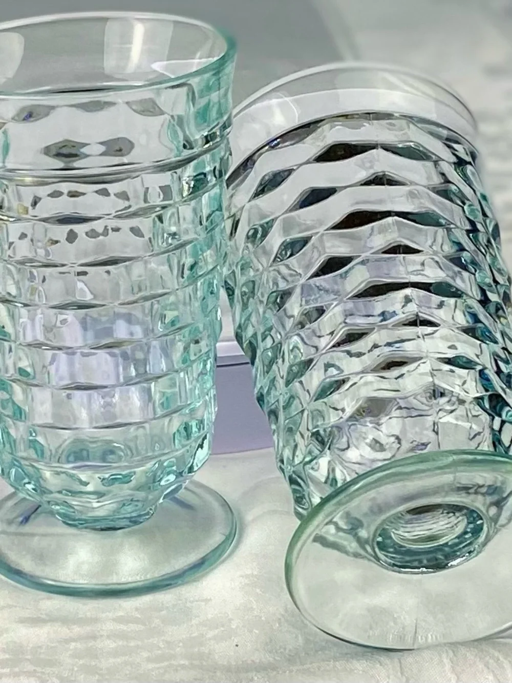 Set of 2 - Colony Whitehall Aqua Footed Tumblers 6 “ Iced Tea Glasses